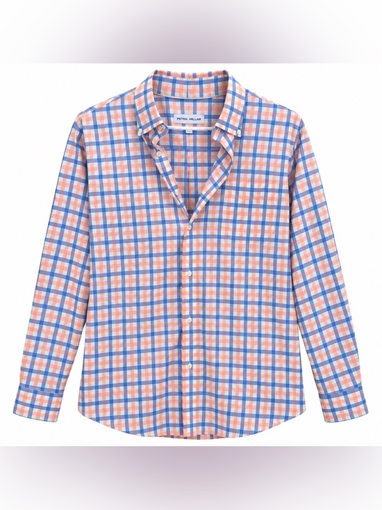 Peter Millar Other - Peter Millar Mackinac Men’s L Plaid Stretch Button Down Golf Sport Shirt Blue